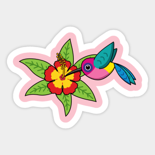 Colorful Hummingbird on Hibiscus Tropical Flower Sticker